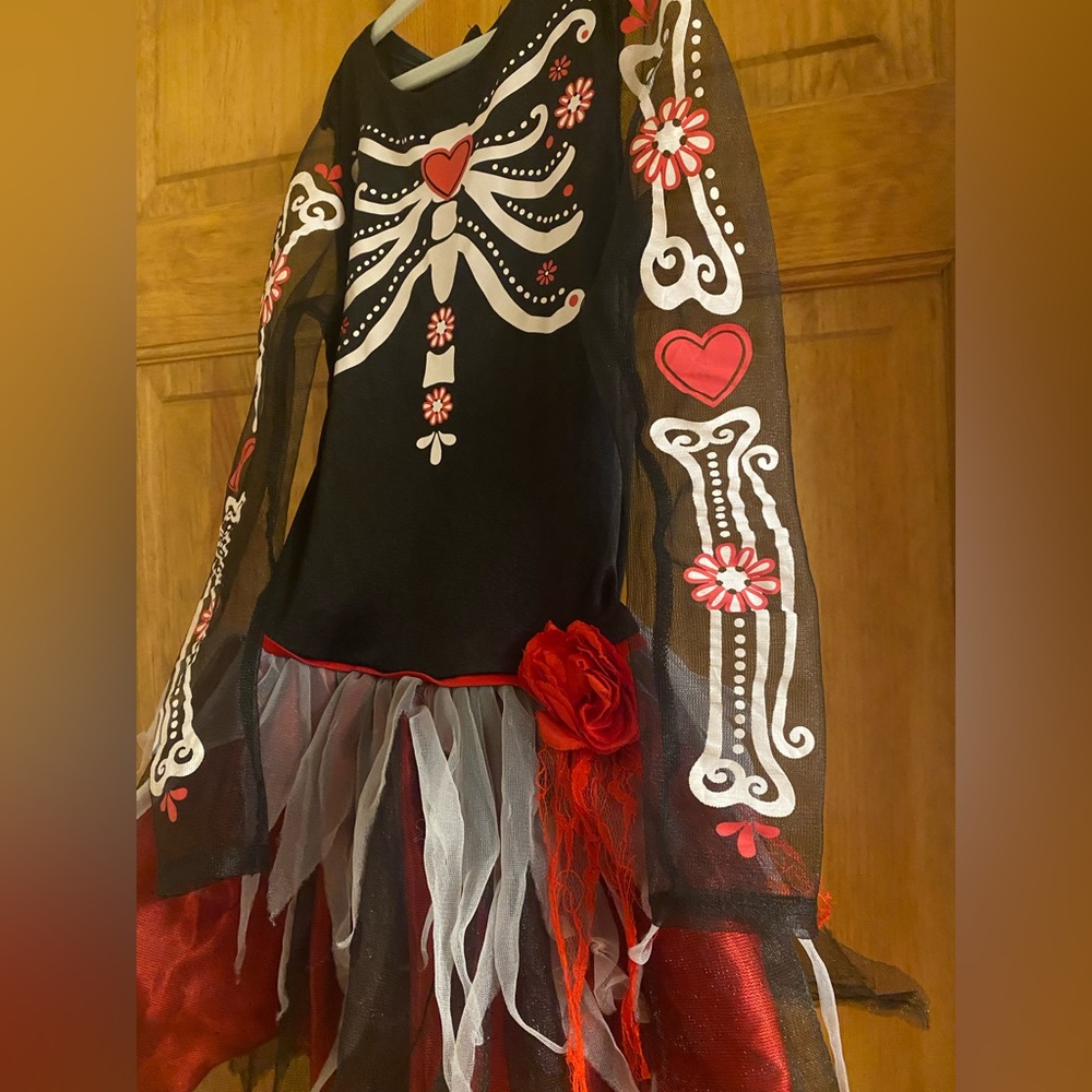 Day of the Dead Halloween Costume Scared to the Bone Skeleton Child M 7 - Picture 8 of 10